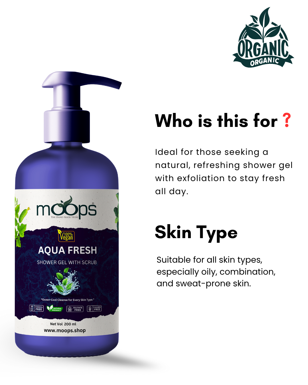 Moops Aqua Fresh Shower Gel with Scrubber