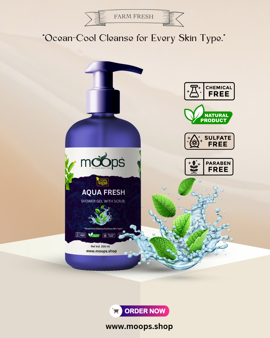 Moops Aqua Fresh Shower Gel with Scrubber