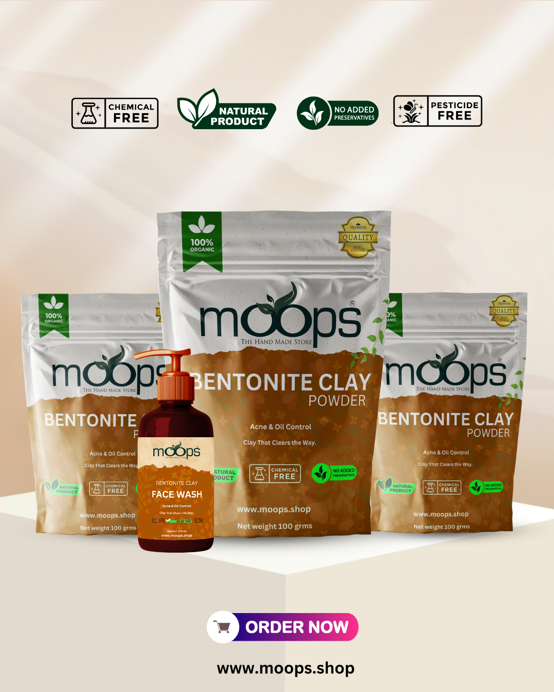 Moops Bentonite Clay Powder and Face wash combo 
