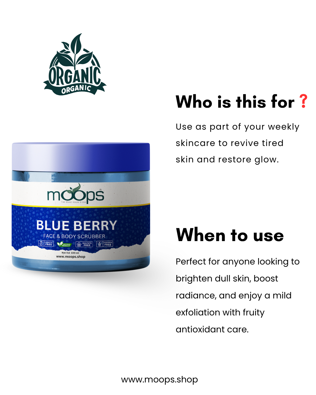 Moops Blueberry Face & Body Scrubber