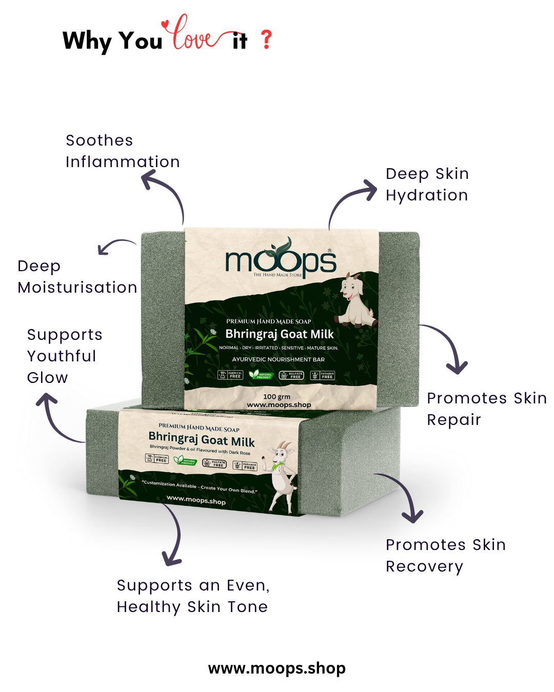 Moops Goat Milk Bhringraj Premium Handmade Soap