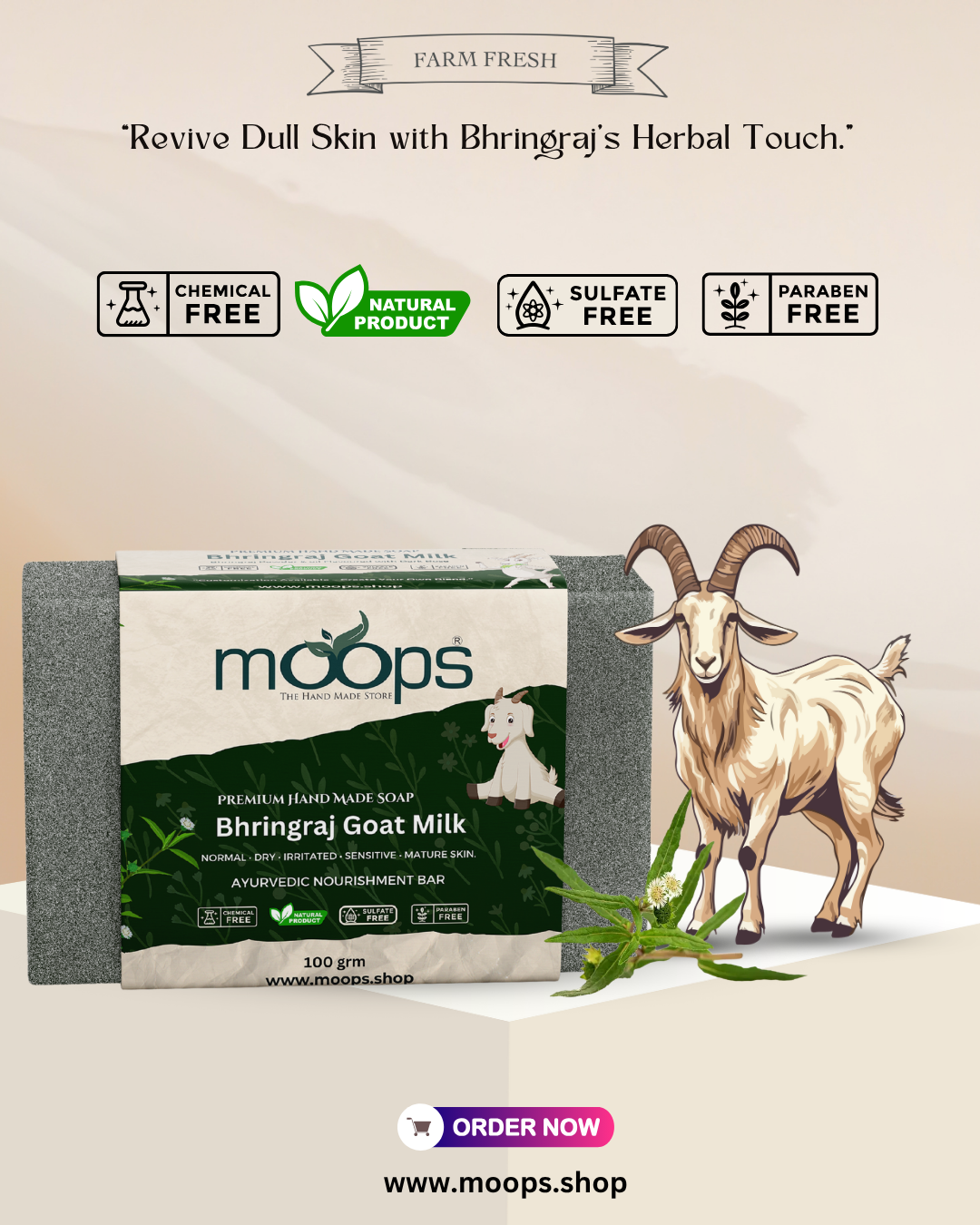 Moops Goat Milk Bhringraj Premium Handmade Soap
