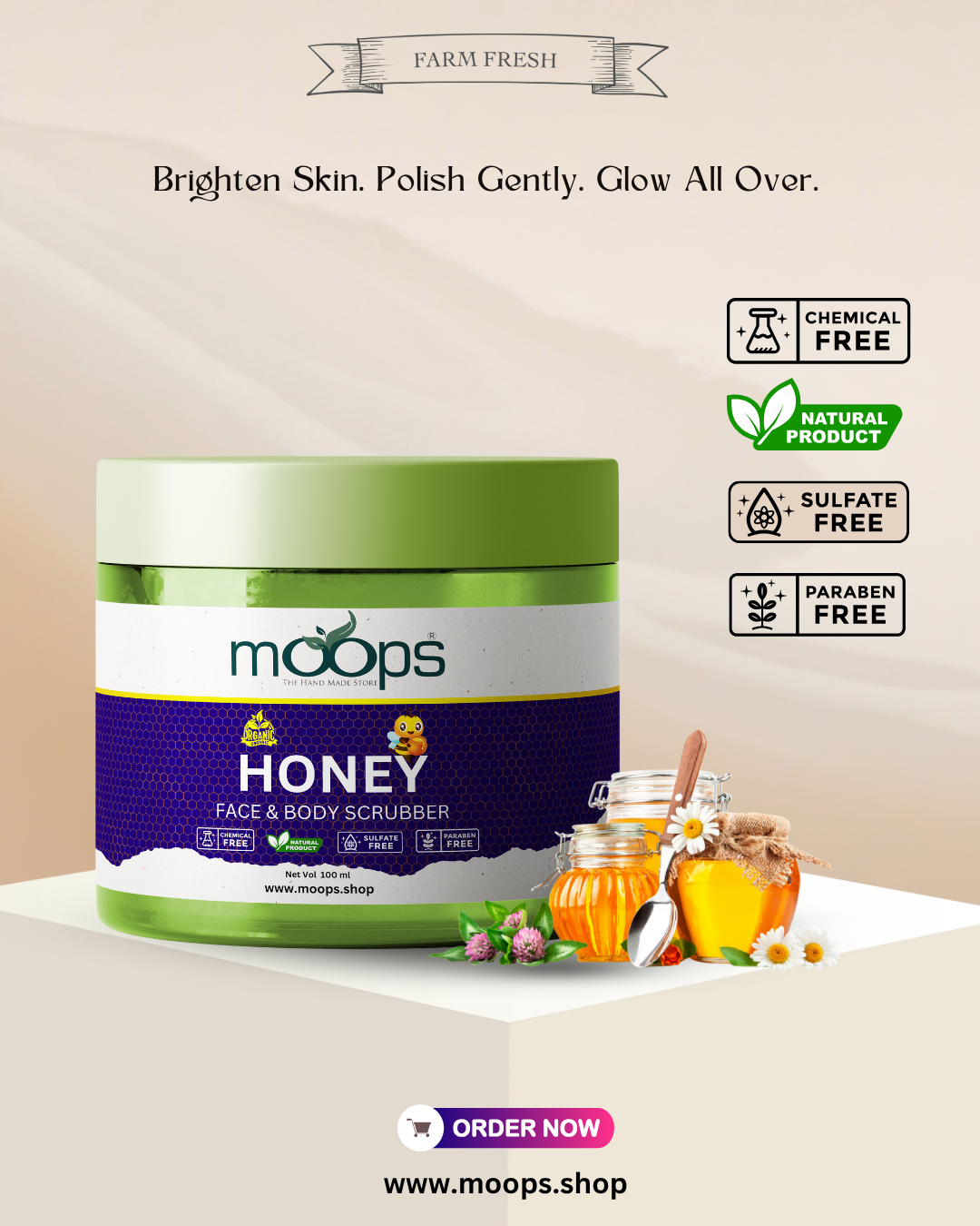 Moops Honey Face & Body Scrubber