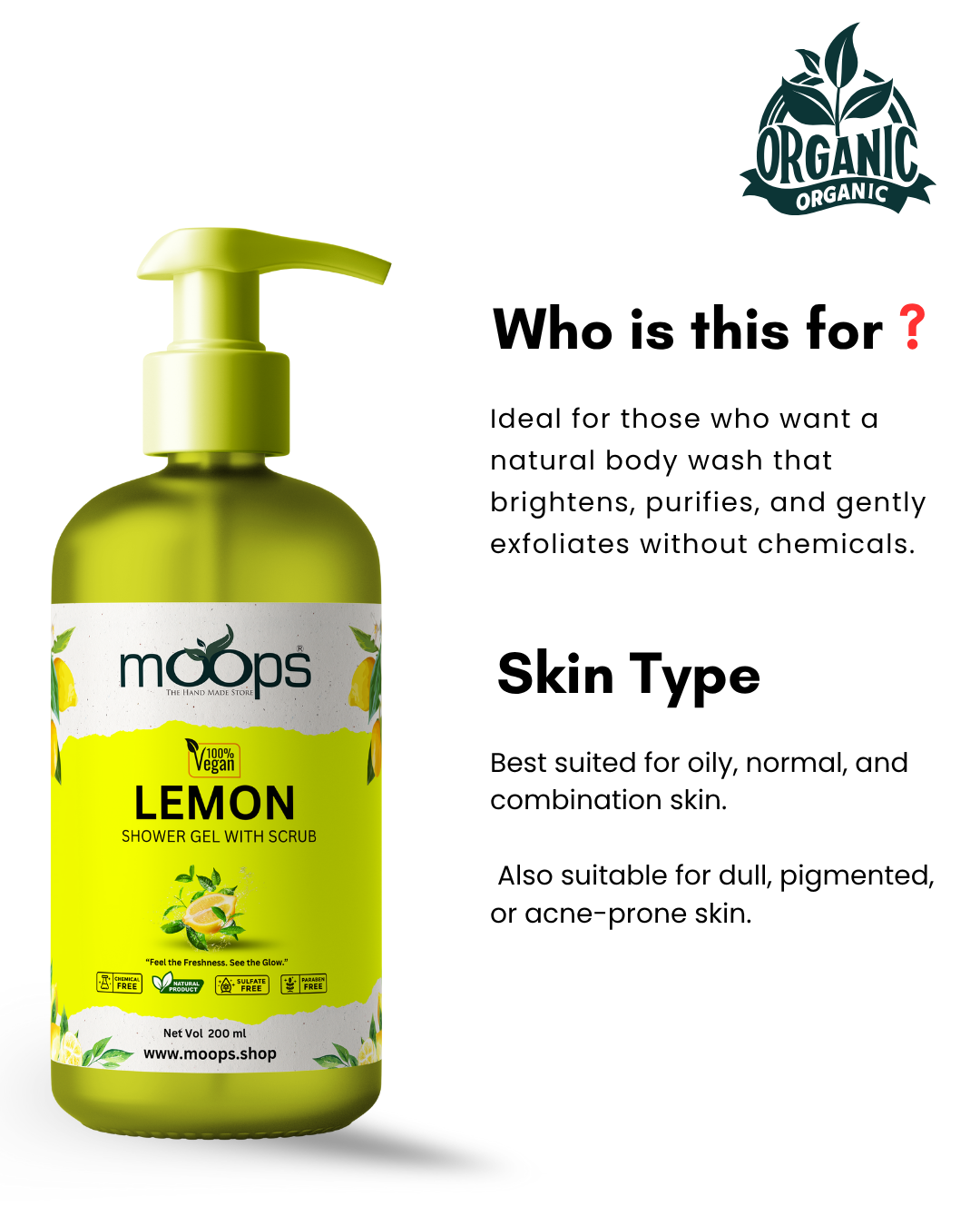 Moops Lemon Shower Gel with Scrubber