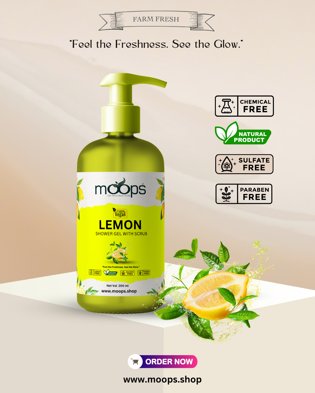 Moops Lemon Shower Gel with Scrubber