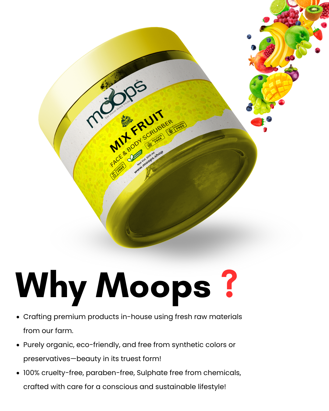 Moops Mixed Fruit Face & Body Scrubber