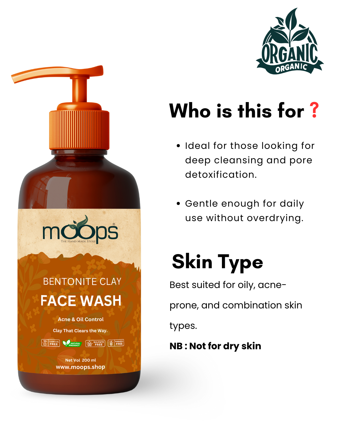 Moops Bentonite clay Face Wash 200ml