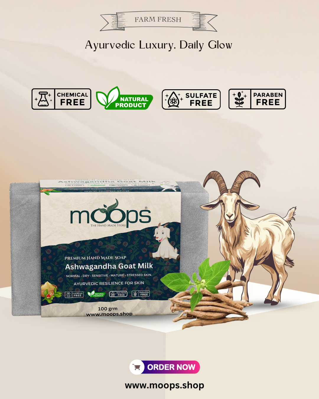 Moops Goat Milk Ashwagandha Premium Handmade Soap