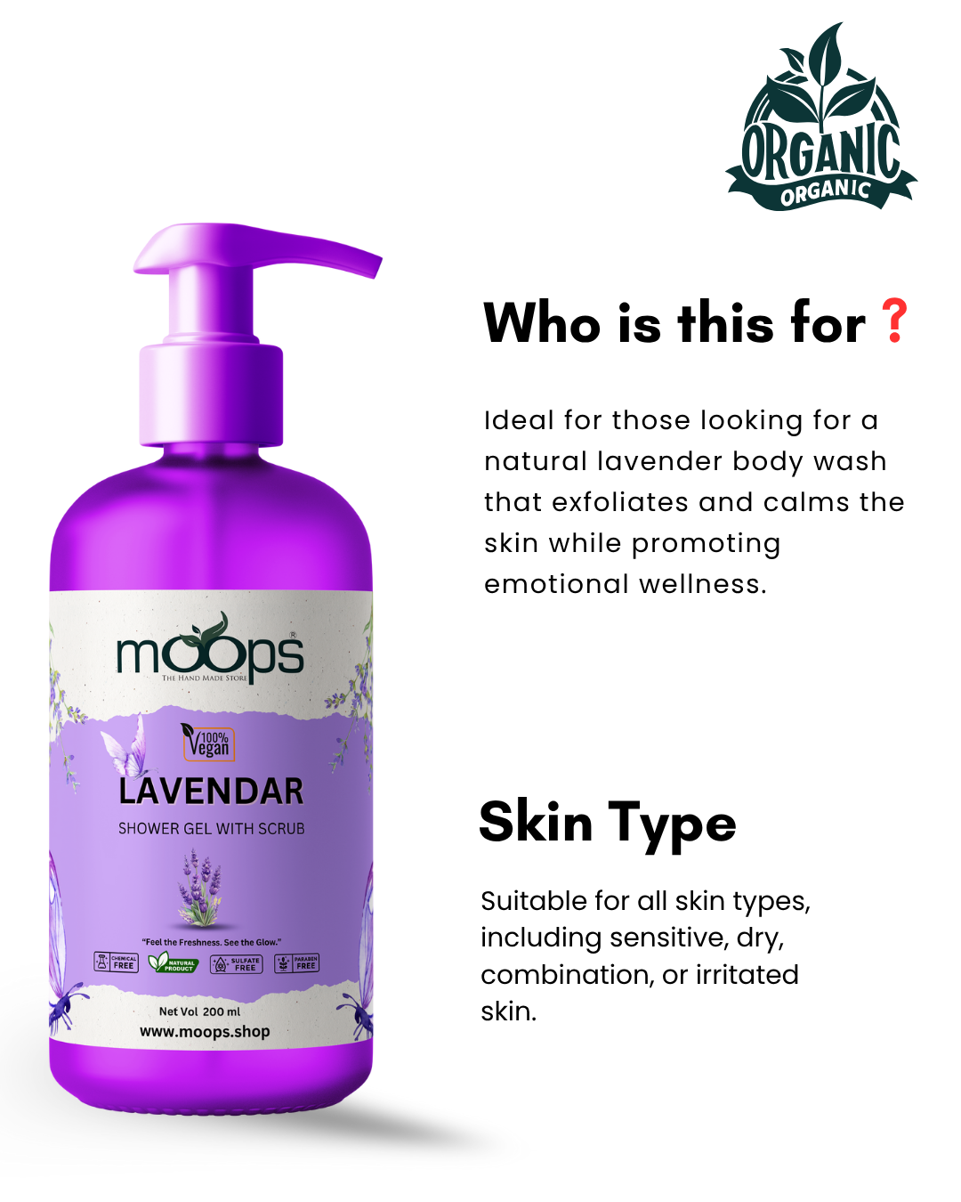 Moops Lavender Shower Gel with Scrubber