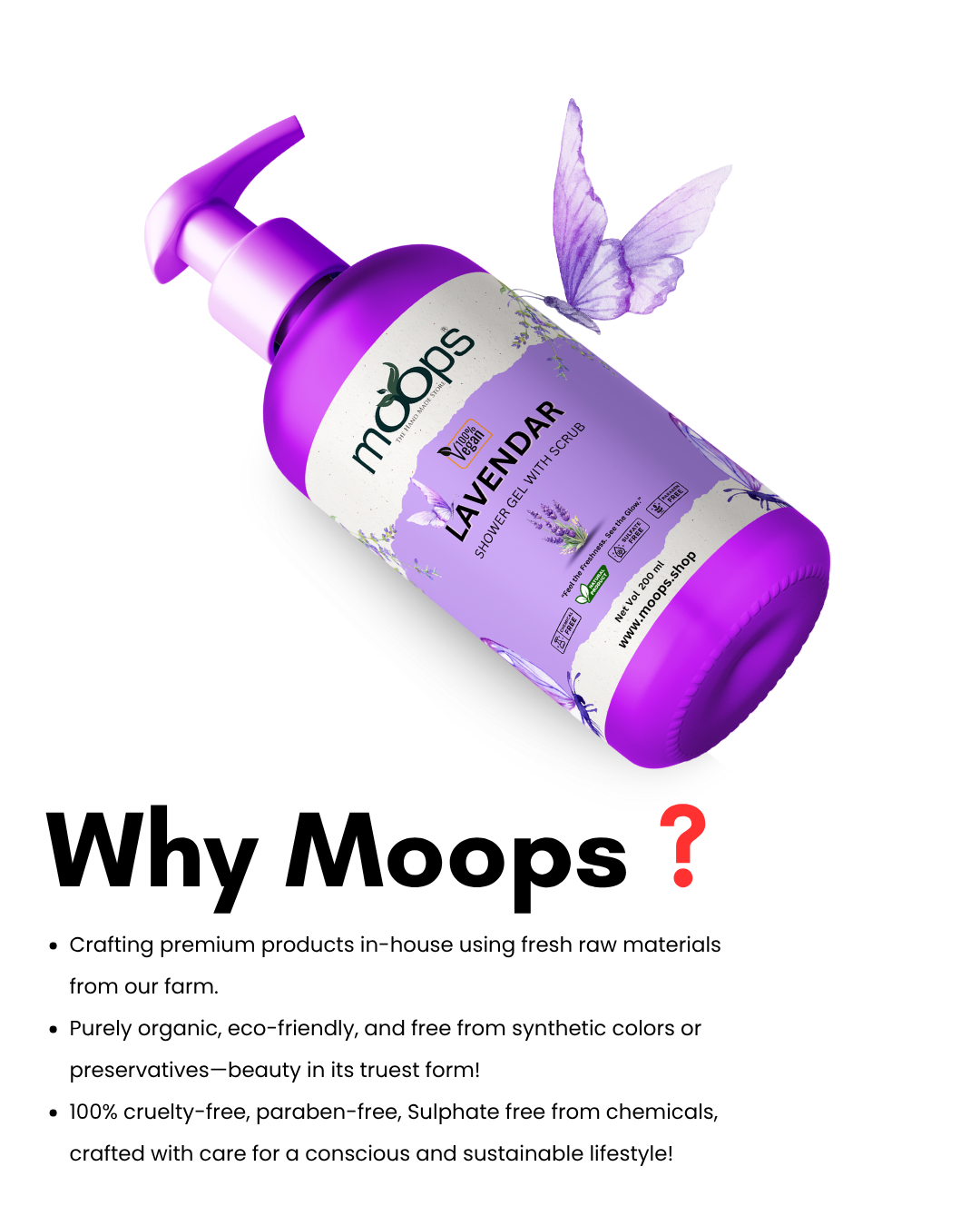 Moops Lavender Shower Gel with Scrubber