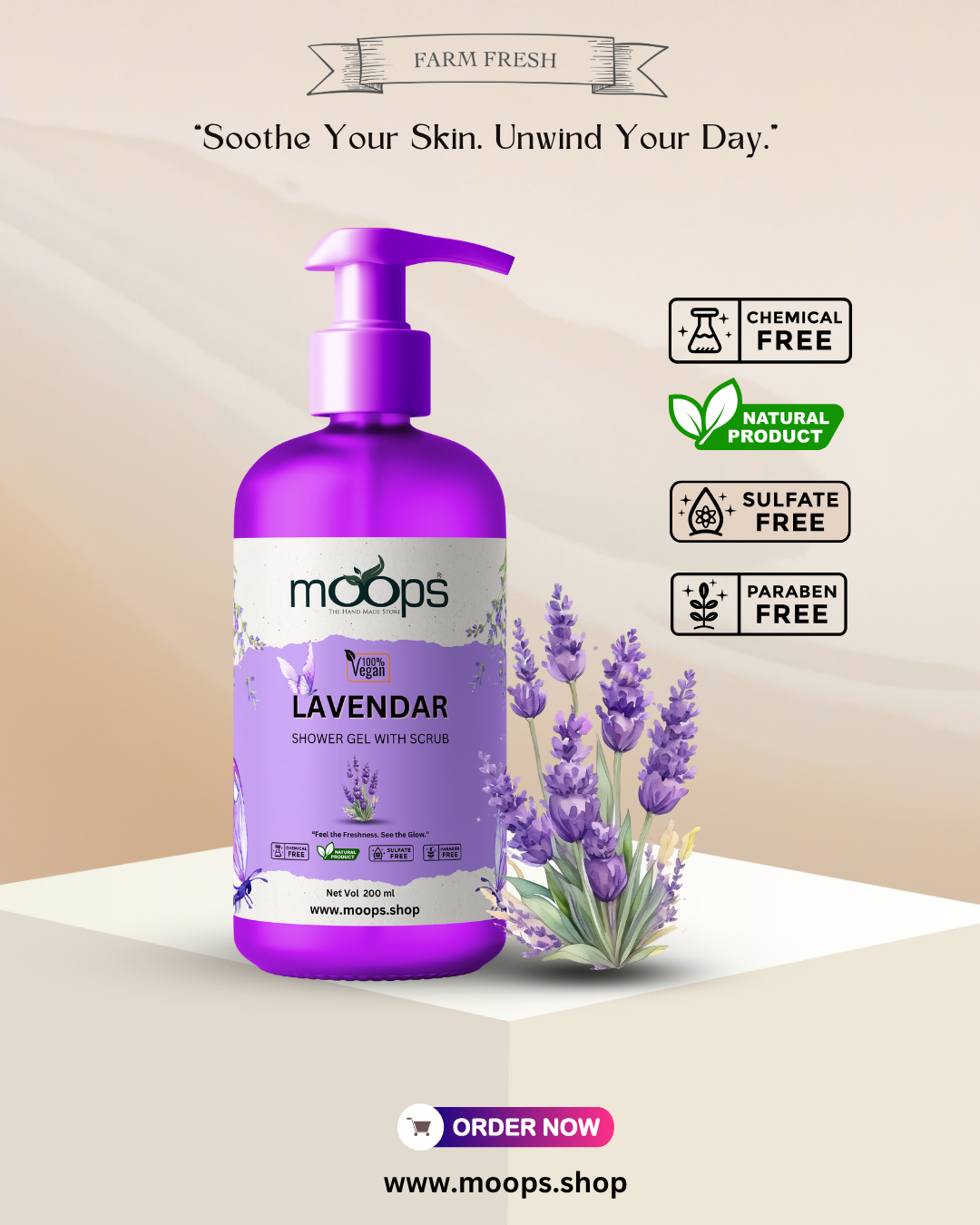 Moops Lavender Shower Gel with Scrubber