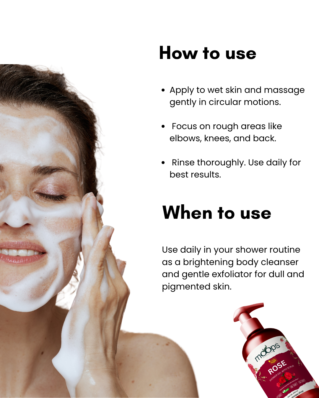 Moops Rose Shower Gel with Scrubber