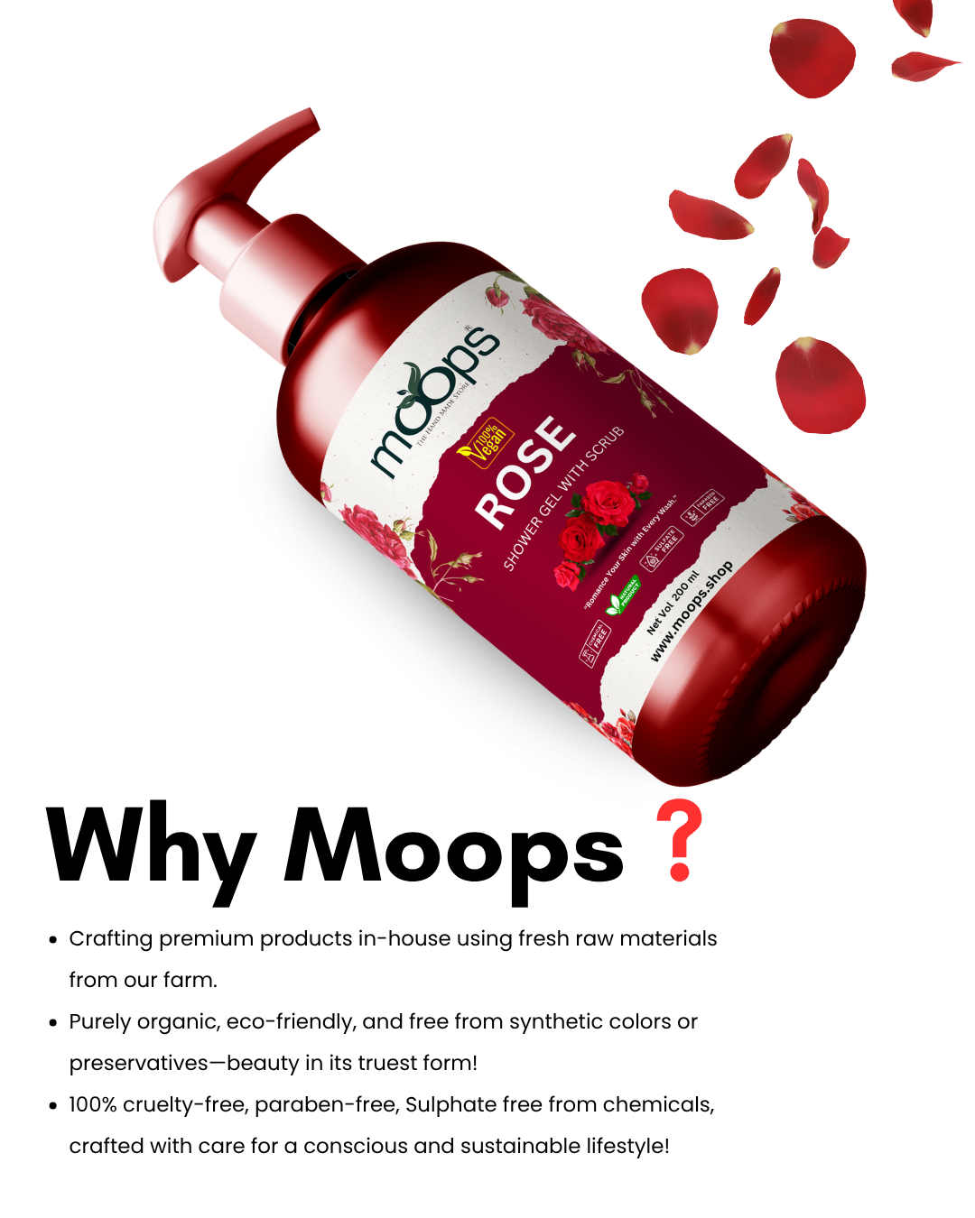 Moops Rose Shower Gel with Scrubber