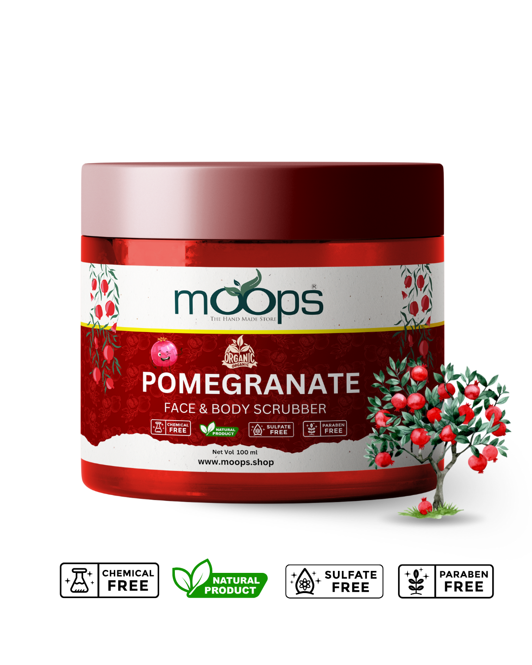 Moops Pomegranate Face & Body Scrubber
