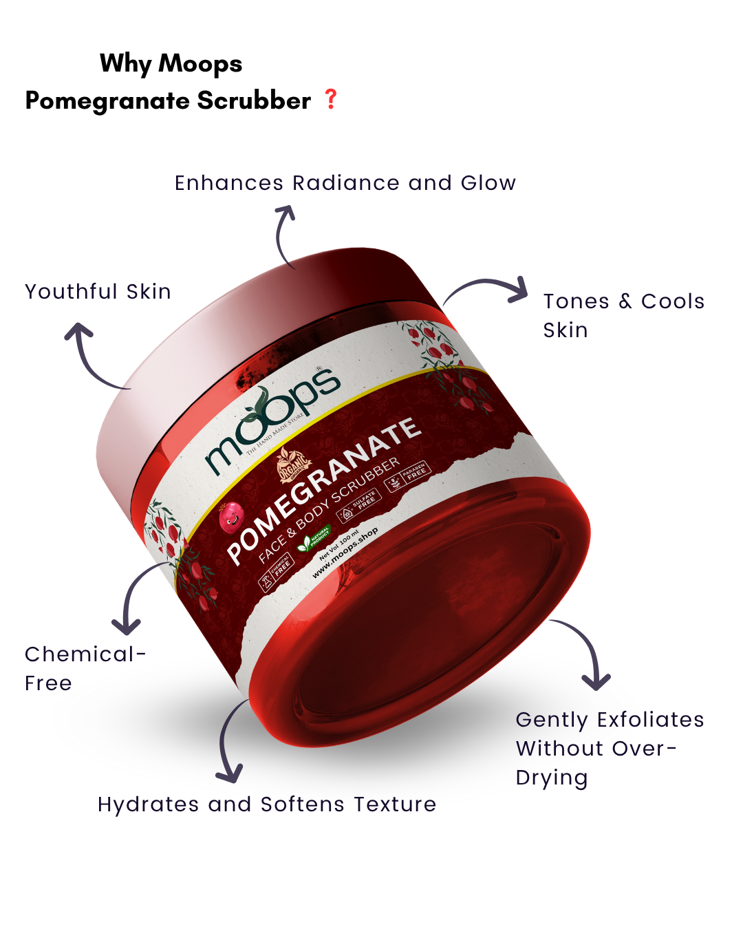 Moops Pomegranate Face & Body Scrubber