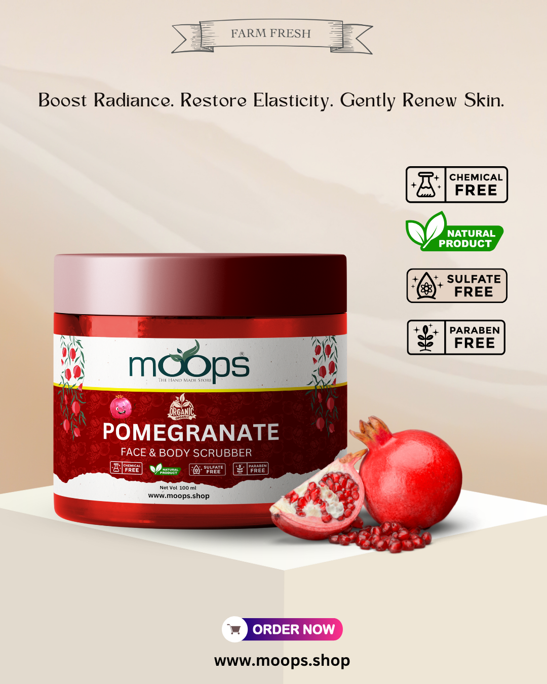 Moops Pomegranate Face & Body Scrubber