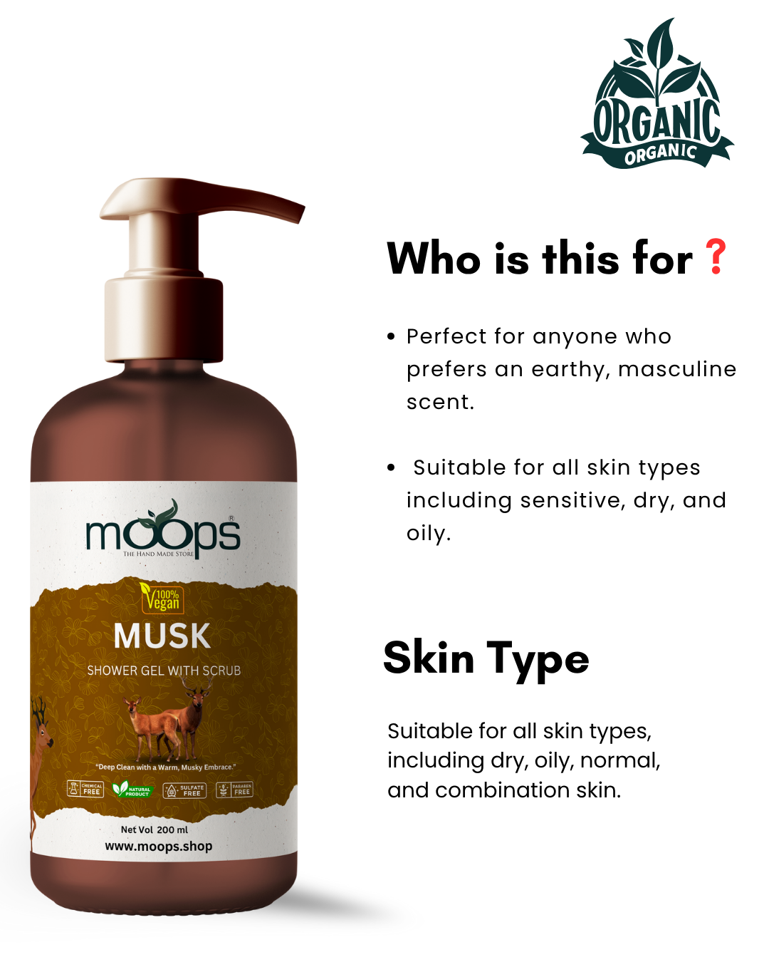 Moops Musk Shower Gel with Scrubber