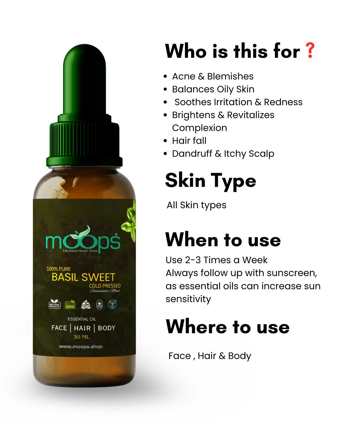Moops Basil Sweet Essential Oil