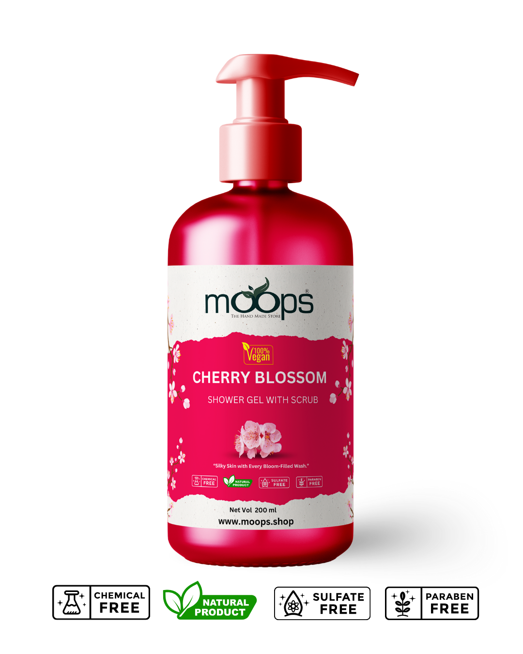 Moops Cherry Blossom Shower Gel with Scrubber